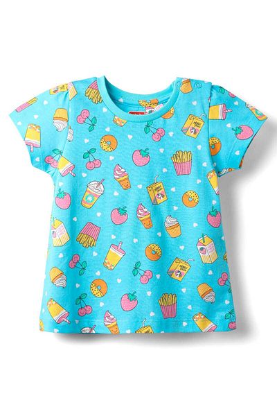 Babyhug Cotton Knit Half Sleeves T-Shirt and Pajama Set With Tropical Print - Light Blue