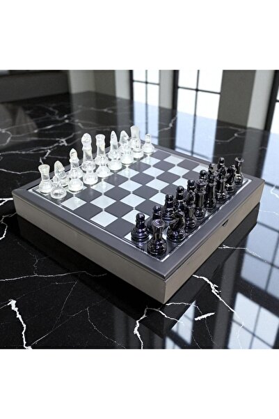 Kuzey Tacı طقم شطرنج زجاجي في صندوق تصميم كلاسيكي VIP 36-36 سم