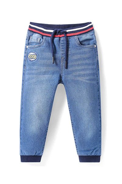 Babyhug Washed Denim Jeans With Stretch & Text Embroidery - Light Blue
