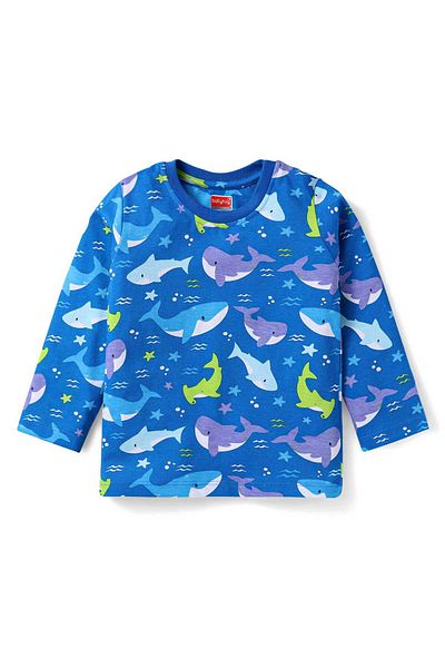 Babyhug Pyjama Set with Shark Print - Blue