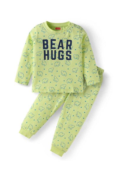 Babyhug بدلة نوم بطبعة دب تيدي - أخضر فاتح