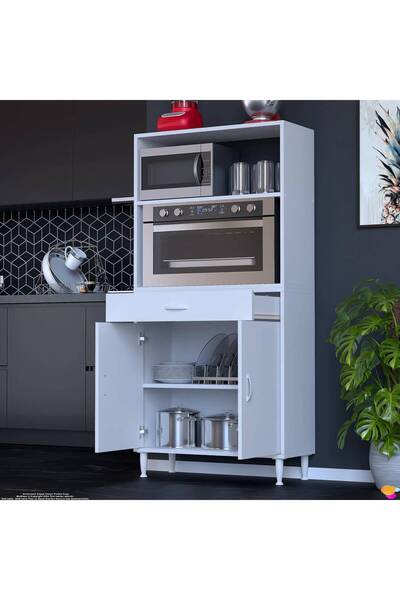 Modilayn VİO Fırın Dolabı (75x163,4x32.5 cm) Çekmeceli Kapaklı Mini/Midi Mikrodalga Mutfak Dolabı