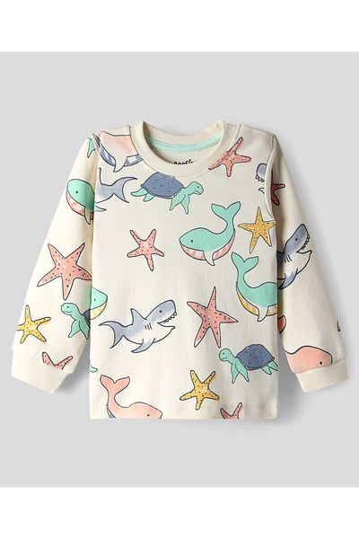 Bonfino 100% Cotton Knit Full Sleeves Night Suits Sea Life Print (Pack Of 3)-Light Blue and Yellow