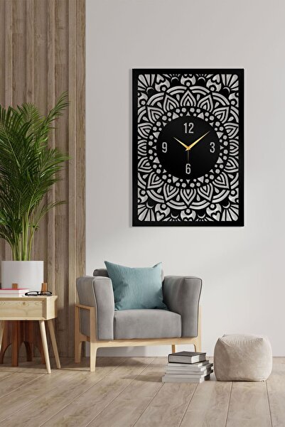 LUNOART Mandala Desenli Büyük Dikdörtgen Metal Duvar Saati – Modern Ev & Ofis...