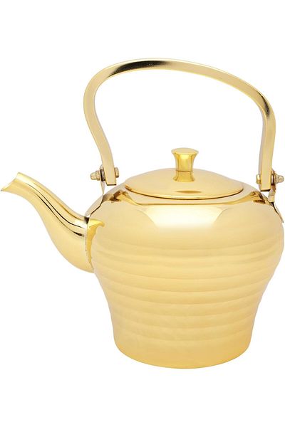 cc bin shihon Premium Stainless Steel Teapot 2.0L Gold Color with Rings Pattern Heat Insulated Hospitality Use