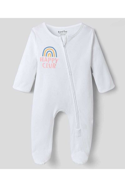 Bonfino Text and Rainbow Print Sleepsuits (Pack Of 3) - White