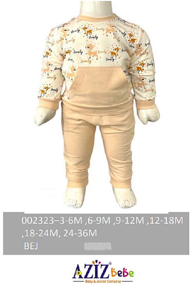 Aziz Bebe Baby Girl Gazelle Patterned Sweatshirt Trousers 2-Piece Bottom Top Baby Set Size 3 Months - 36 Months