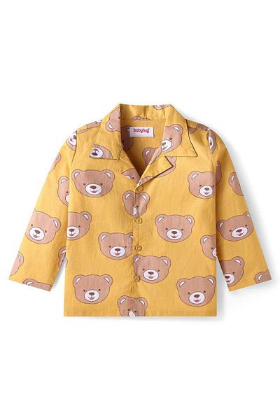 Babyhug Cotton Pajama Set with Teddy Bear Prints - Yellow