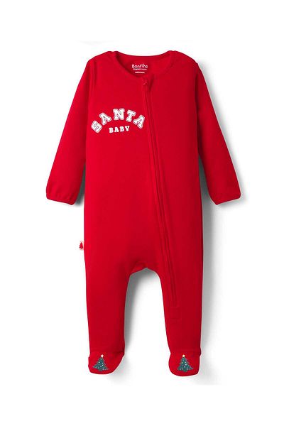 Bonfino GIRLS 100% COTTON FULL SLEEVES PRINTED SLEEPSUIT - RED