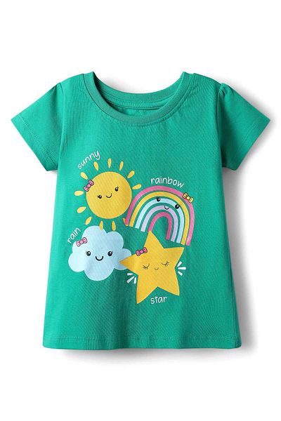 Babyhug Cotton Knit Half Sleeves Night Suit With Sun & Polka Dot Print - Green