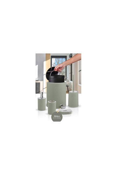 Altabi Bathroom Set Plastic Green Color 5 Piece Pedal Trash Can