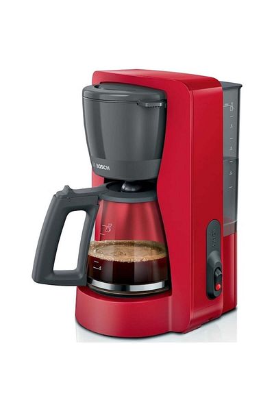 Bosch My Moment TKA2M114 coffee maker, 1.37 l, glass cup, anti-drip system, Red