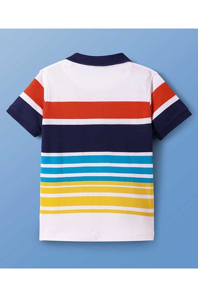 Pine kids Pine Kids Cotton Knit Half Sleeves Polo T-Shirt with Stripes & Focus Graphic - Multicolor