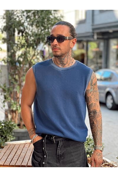 manch collection Sleeveless Knitwear T-Shirt Navy Blue