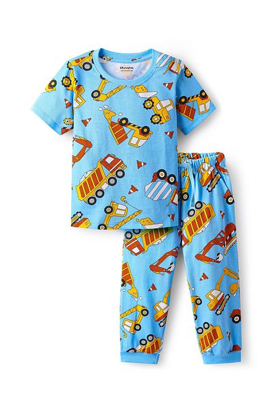 Honeyhap Co-Ord Pajama Set with Vehicle Print - Light Blue
