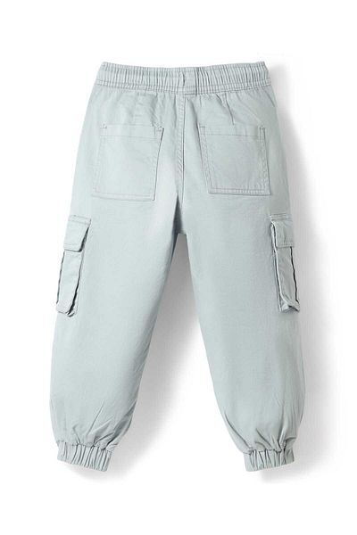 Pine kids Pine Kids Cotton Elastane Woven Full Length Solid Color Trouser with Cargo Pockets - Light Grey