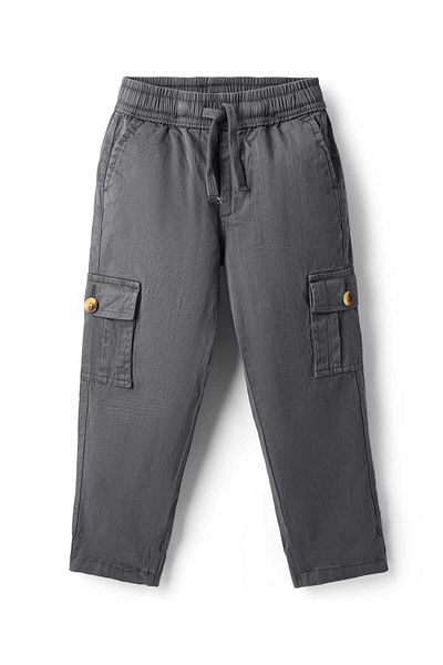 Pine kids Woven Full Length Solid Trouser With Cargo Pockets - Grey