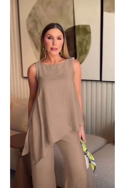 Silerra Asymmetric blouse pants double set
