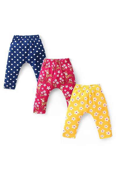 Babyhug Interlock Knit Full Length Diaper Leggings Floral and Animal Print Pack of 3 - Multicolour