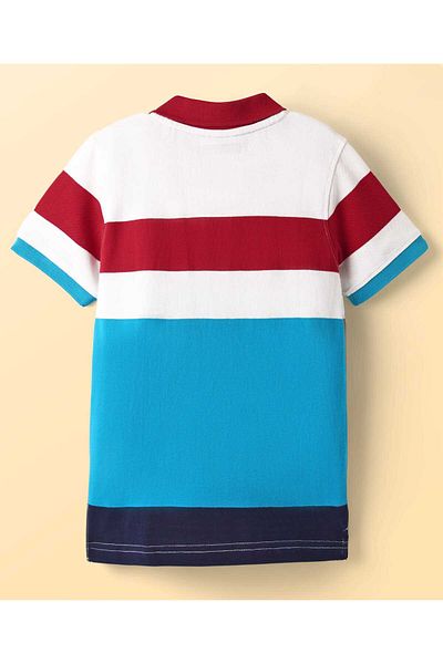 Pine kids Pine Kids Cotton Knit Half Sleeves Striped Polo T-Shirt - Multicolor