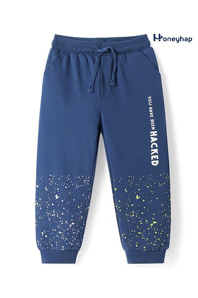 Honeyhap Premium 100% Cotton Full Length Pants with Splash Print & Bio Finish - Navy Blue