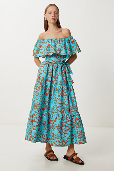 Lovelyİstanbul Φόρεμα με μοτίβο Carmen γιακά LFG0116 WATER GREEN