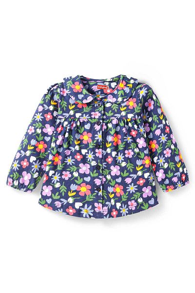 Babyhug Pajama Set with Floral Print - Navy Blue