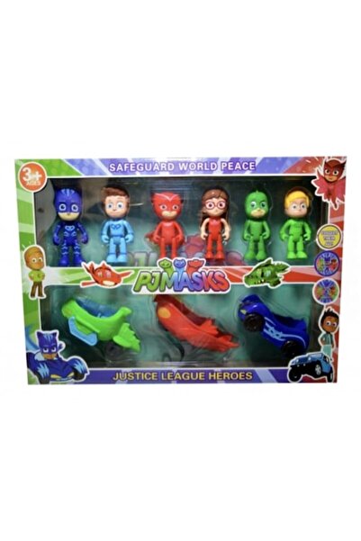 MASHASHOP Set of 6 Figurines, Heroes in Pyjamas, 3 Cars, MASHASHOP, multicolor, 8 cm