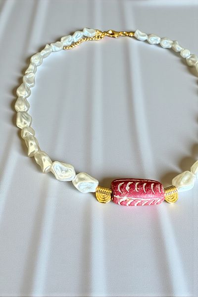 Pinty Design Artificial Baroque Pearl Ceramic Stone Women's Necklace