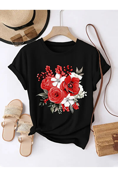 İSMTEXS تي شيرت من القطن الممشط مطبوع عليه زهور بأكمام قصيرة للجنسين من Zero ...