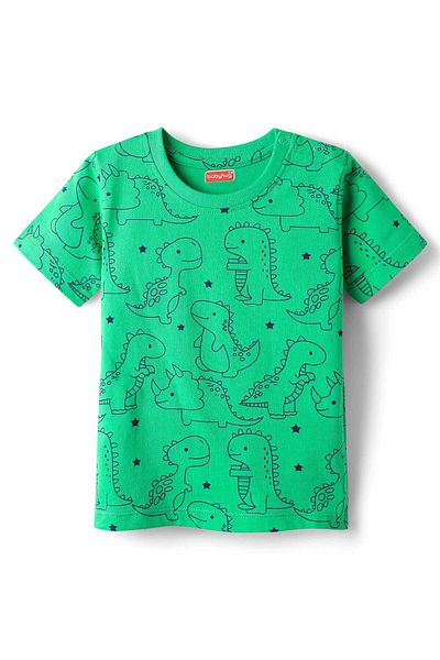 Babyhug Cotton Half Sleeves Night Suit with All Over Dino Print - Green