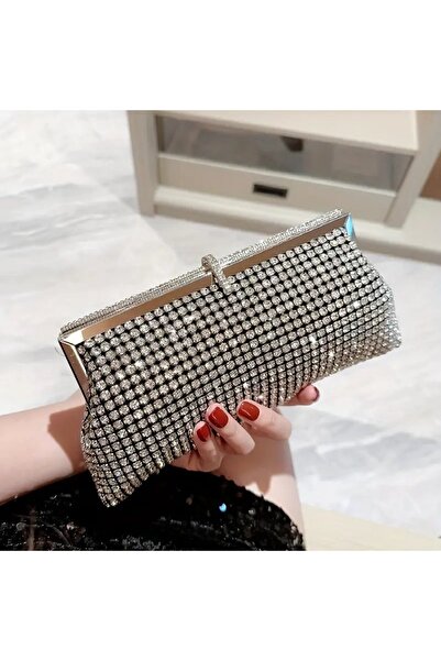 NeednStore Kadın Siyah Zirkon Taşlı Tasarım Şık Abiye Çanta - El ve Omuz Çantası