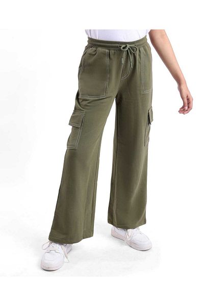Pine kids Pine Kids Knit Full Length Solid Lounge Pants with Pocket - Olive Green