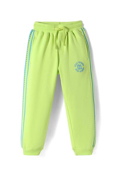 Pine kids Lounge Pants with Tape & Stay Strong Text Print - Limegreen