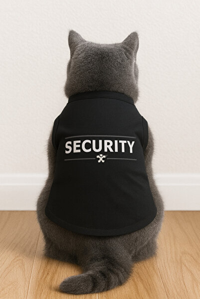 Buddy Store ملابس قطط - قميص داخلي أسود مطبوع عليه Security - مقاس S