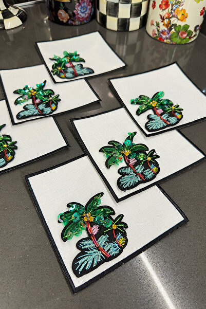 bibashka Palmiye işlemeli 6lı kokteyl peçete