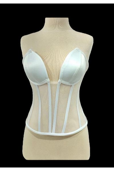MODA مشد مفتوح من الأمام شفاف من Ecru -Bustier