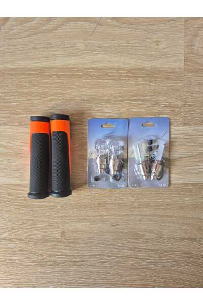 Hobbys Bisiklet Aksesuar Seti Antibakteriyel Bisiklet Elciği+ Işıklı Sibop Kapağı