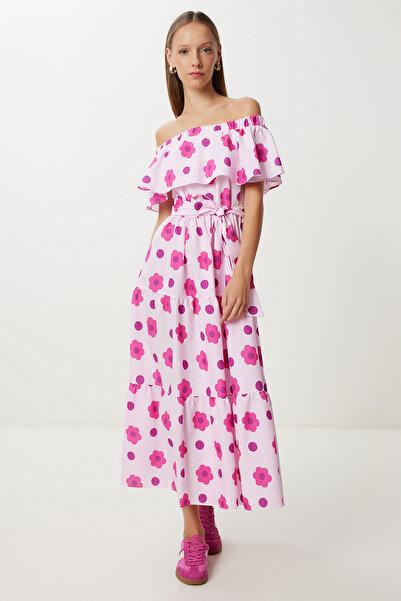 Lovelyİstanbul Φόρεμα με μοτίβο Carmen γιακά LFG0089 CANDY PINK