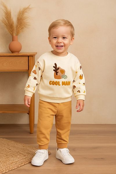 dinamik çocuk Baby Boy 2-Piece Seasonal Tracksuit Set Cool Man Embossed Embroidered 100% Cotton 6-9-12-18-24Months