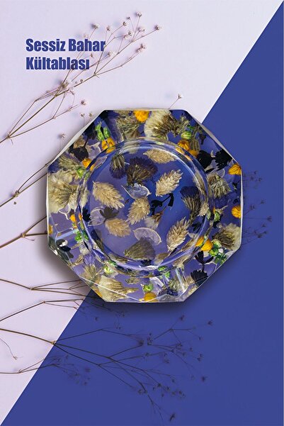 meristeed Sessiz Bahar El Yapımı Epoksi Kültablası – Kurutulmuş Çiçekli, Papa...