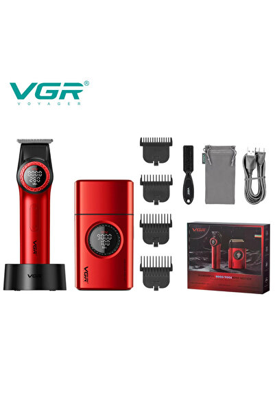 VGR V-977 & V-377 Profesyonel Saç, Sakal ve Günlük Tıraş Seti Kırmızı
