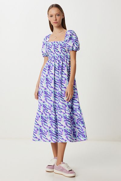 Lovelyİstanbul Rochie țesută cu mâneci balon LFG0124 PURPLE WHITE