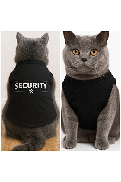 Buddy Store ملابس قطط - قميص داخلي أسود مطبوع عليه Security - مقاس S