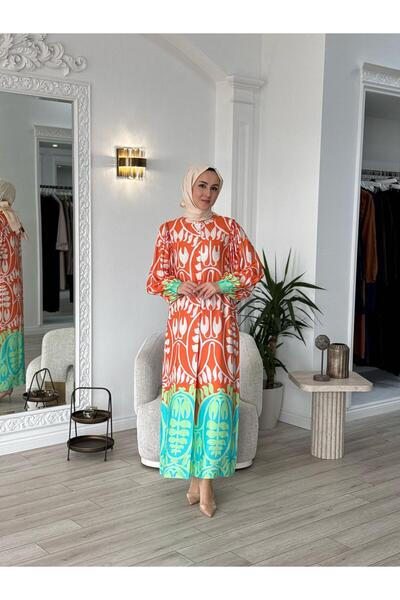 Zems Renkli Desenli Elbise 2666