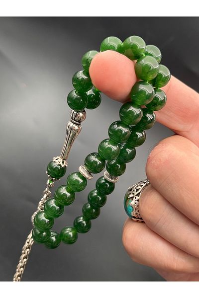 BCF Koleksiyon Natural Jade Stone Prayer Beads – Sphere Cut, Metal Tassel, 10 Mm, Model: Ys210200.010825