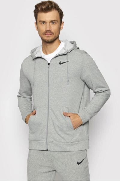Nike Dri-FIT Full Zip Erkek Gri Kapüşonlu Sweatshirt