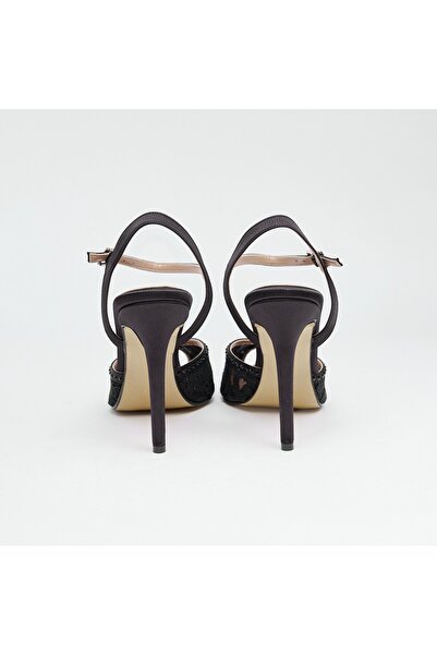 derinet Topuklu Dantelli Taş Aksesuarlı Kadın Abiye Ayakkabı