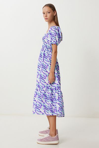Lovelyİstanbul Rochie țesută cu mâneci balon LFG0124 PURPLE WHITE