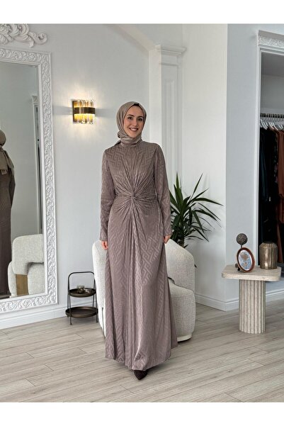 AlMarwah Kruvaze Elbise Vizon 90496